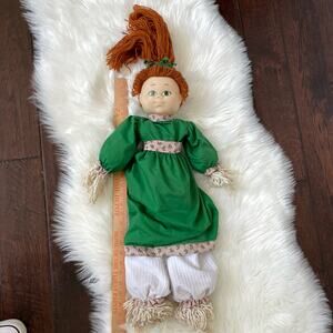 Vintage Mop Doll Rag Handmade Cabbage Patch Face Red Hair Green Eyes READ FLAW